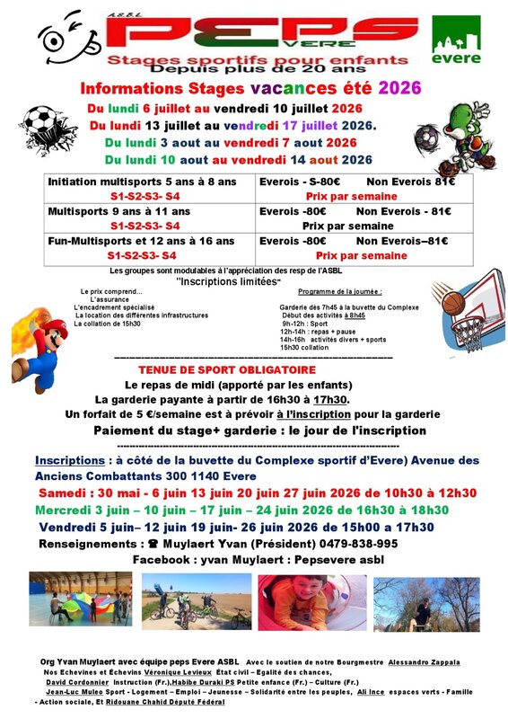 Stages,cours Peps Evere Asbl stages été