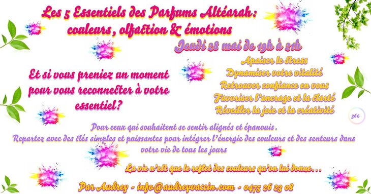 Stages,cours Atelier Les 5 Essentiels Parfums Altéarah : couleurs, olfaction & émotions