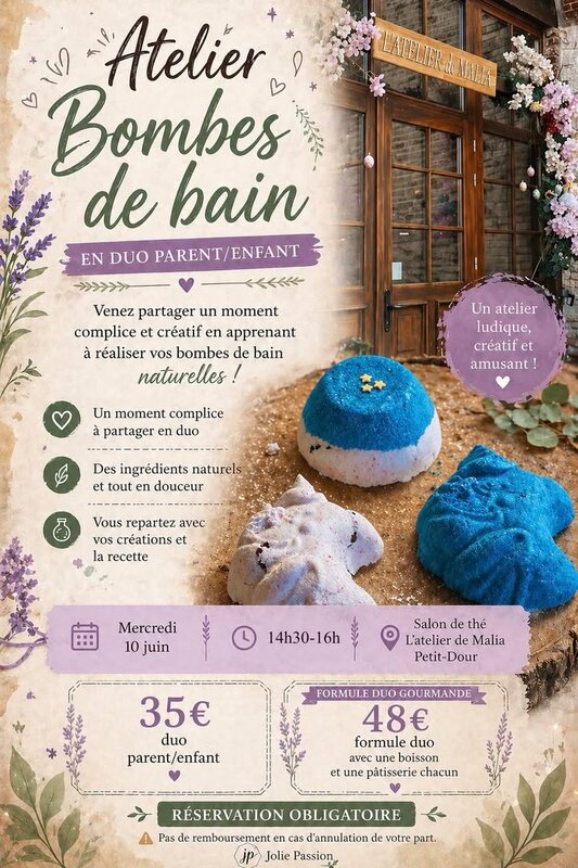 Stages,cours Atelier parent/enfant : bombes bain & gourmandise