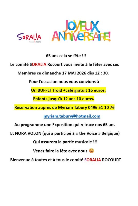 Loisirs 65 anniversaire comité soralia