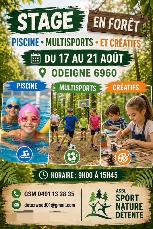 Stages,cours Stage piscine, multi sports, ateliers cératifs dans bois