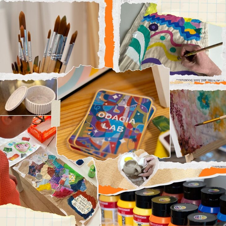 Stages,cours Expériences créatives (peinture toile tote bag, argile, résine, collage)