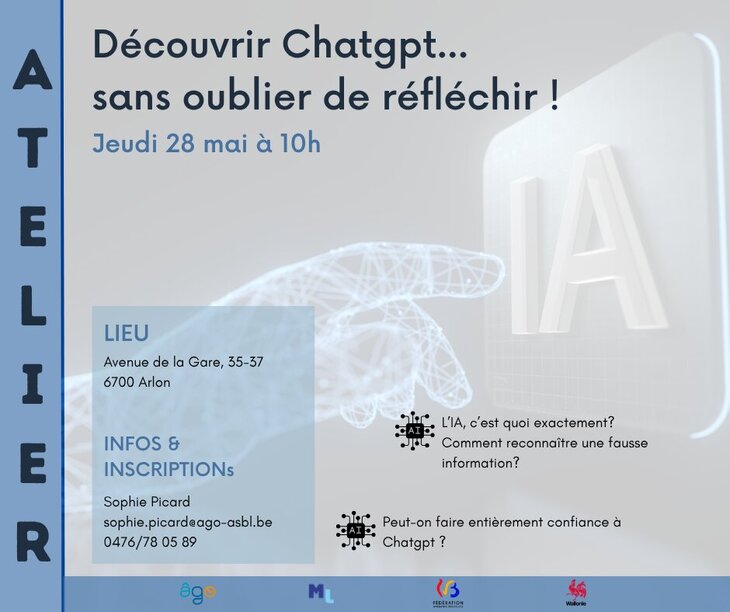 Conférences Atelier Découvrir ChatGPT... sans oublier réfléchir ! ».