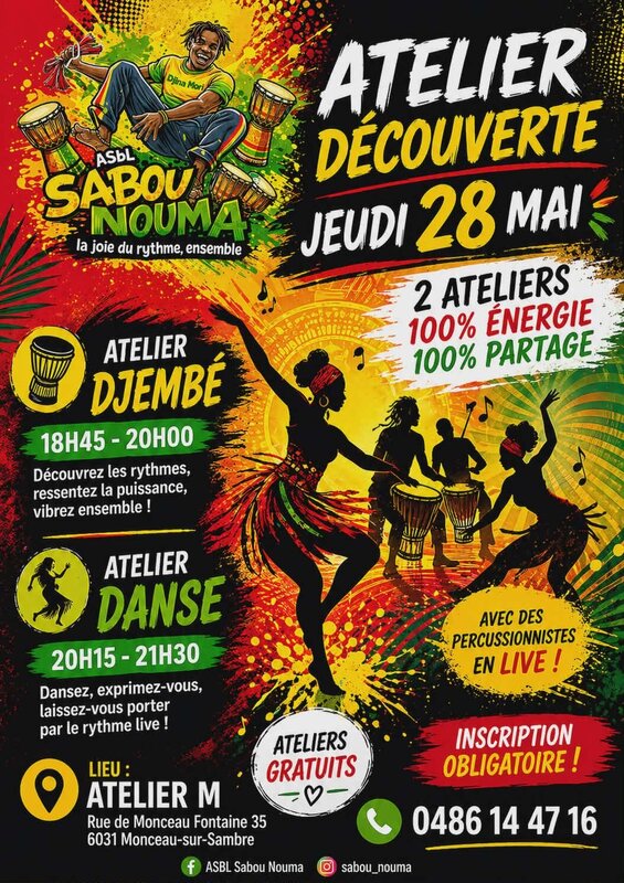 Stages,cours Atelier Découverte Sabou Nouma percussions danses africaines