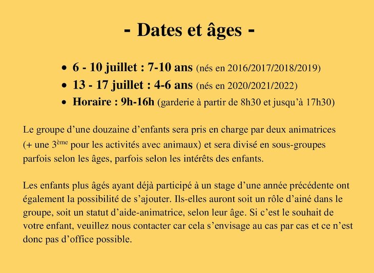 Stages,cours Stage la ferme d animation Pré d Uguette