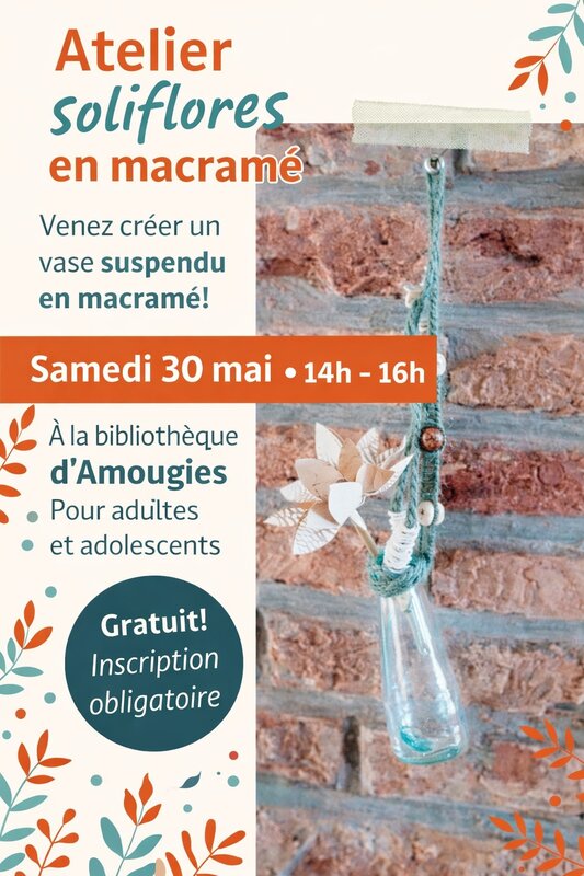 Stages,cours Atelier  Soliflor macramé  ado/adulte (àpd 12ans)