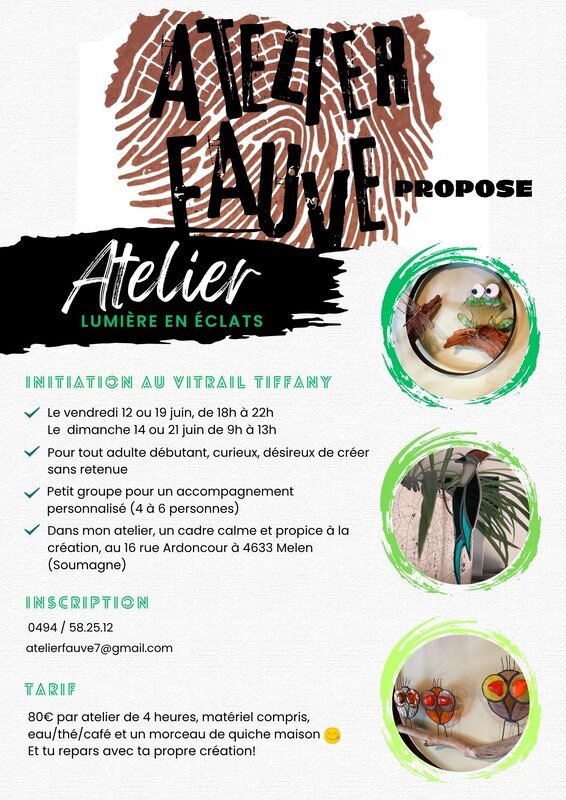 Stages,cours Initiation vitrail Tiffany