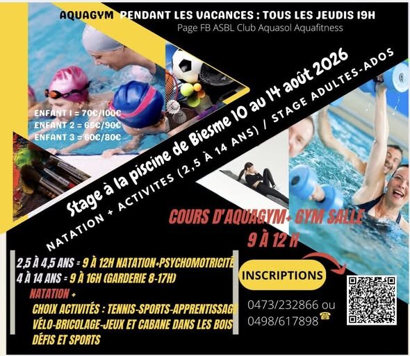 Stages,cours Stage natation multisports asbl Club Aquasol Aquafitness (site Fb)