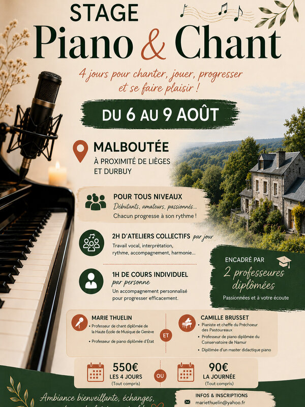 Stages,cours Stage piano&voix pour tous niveaux