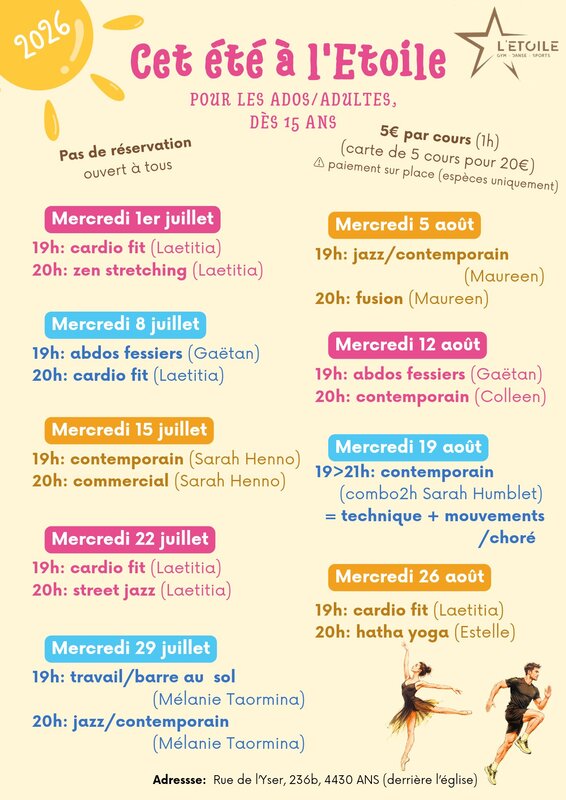 Stages,cours Cours d été - Cardio fit, stretching, abdos fessiers, yoga,...