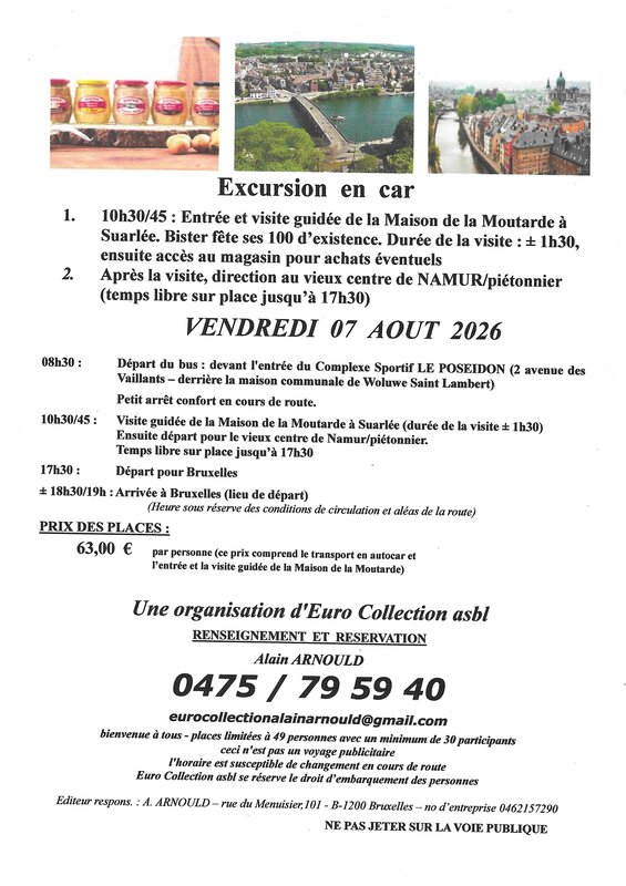 Excursions, séjours Visite guidée la Maison la Moutarde Suarlée puis temps libre Namur