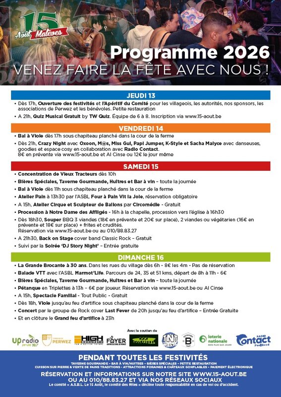 Loisirs Fête xv août Malèves-Sainte-Marie-Wastines