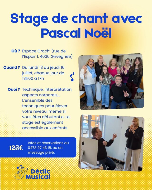 Stages,cours Stage chant avec Pascal Noël