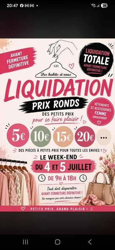 Loisirs Liquidation avant fermeture chez  des habits vous 