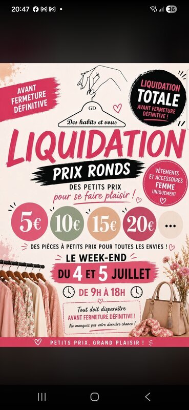Loisirs Liquidation avant fermeture chez des habits vous