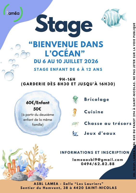 Stages,cours Stage : Bienvenue dans l’océan