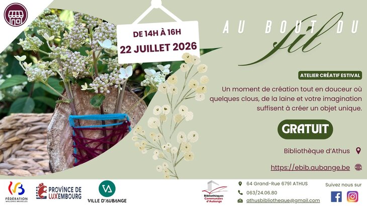 Stages,cours Atelier créatif estival la bibliothèque d Athus | bout fil