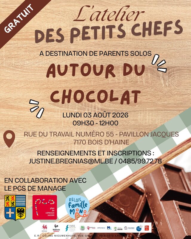 Stages,cours Relais Familles Mono - Atelier p tits chefs : autour chocolat