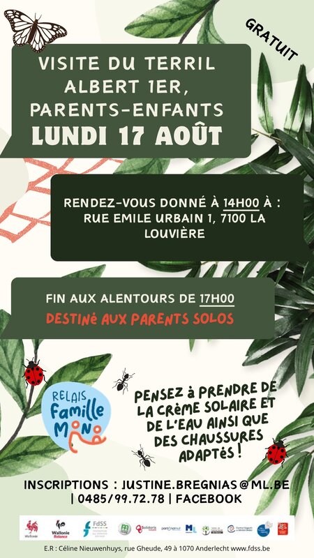 Stages,cours Relais Familles Louvière - la découverte terril Albert 1er