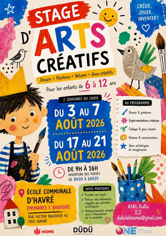 Stages,cours Stage créatif artistique pour enfants Mons