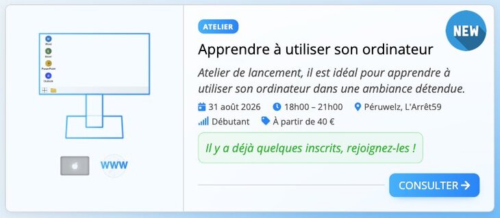 Stages,cours Atelier : apprendre utiliser ordinateur