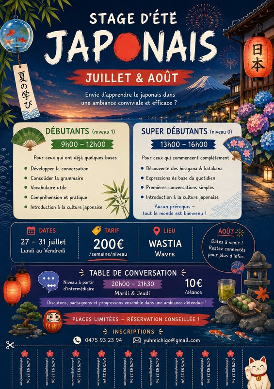 Stages,cours Stage japonais débutant + table conversation