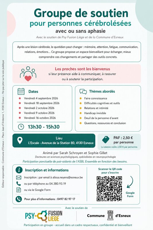 Stages,cours Groupe soutien pour personnes cérébrolésées et/ou aphasiques