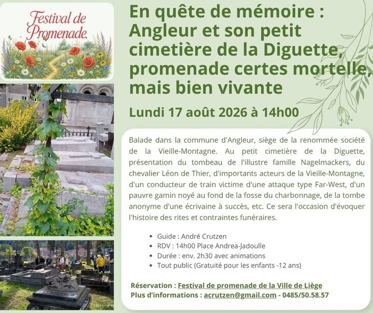 Loisirs En quête mémoire : Angleur son petit cimetière la Diguette, promenade c
