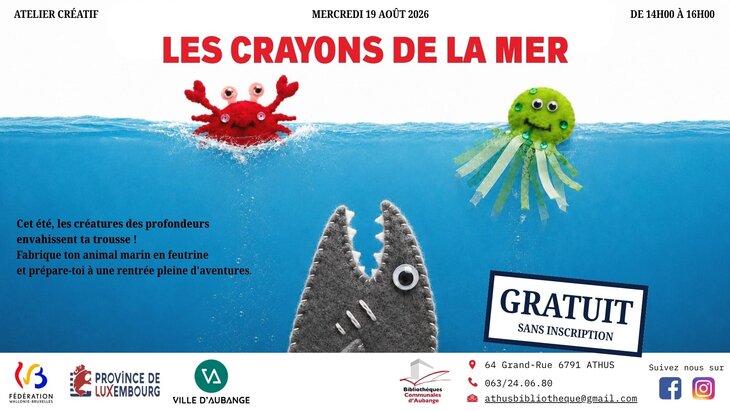 Stages,cours Atelier créatif estival la bibliothèque d Athus | crayons la mer