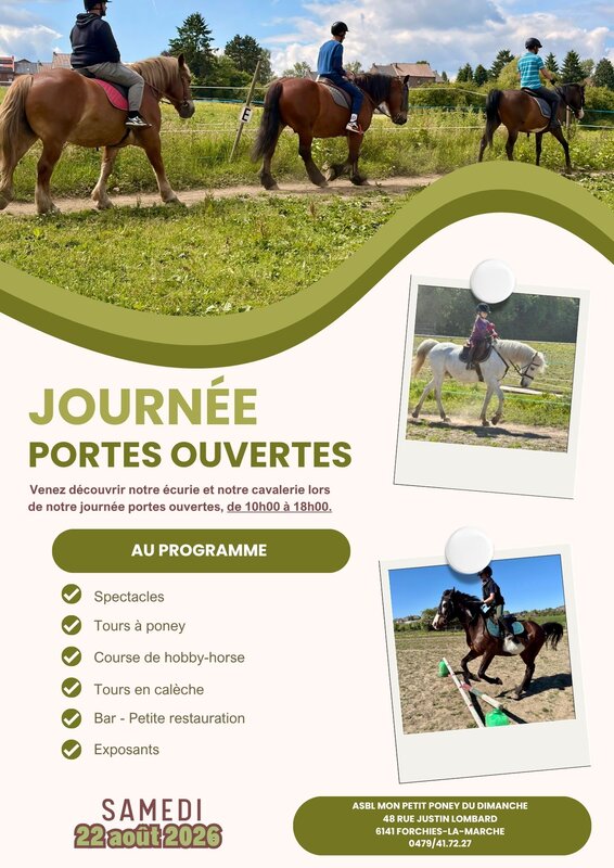 Loisirs Journée portes ouvertes l ASBL Petit Poney Dimanche