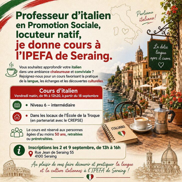 Stages,cours Cours d italien pour Seniors