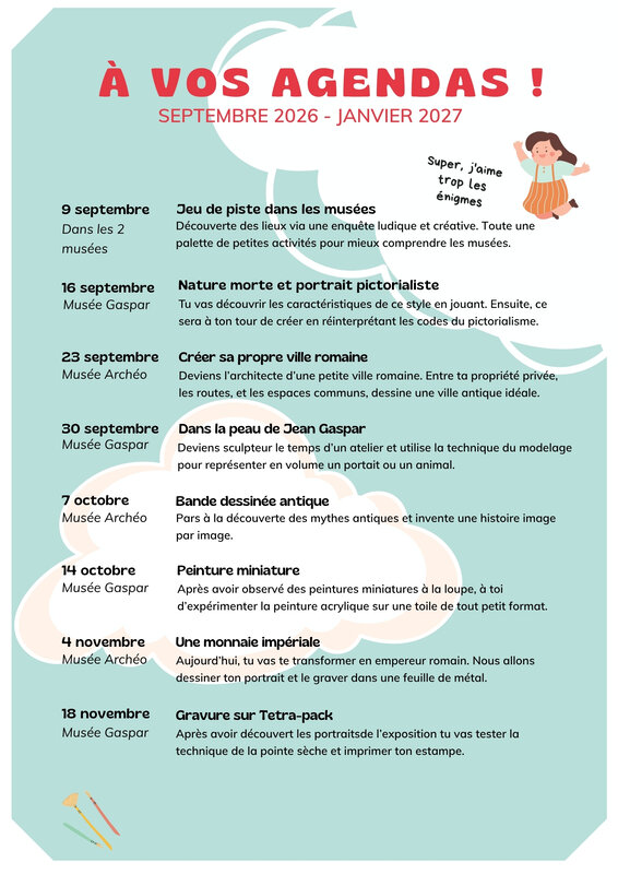 Stages,cours Mercredis Musées (1er semestre)