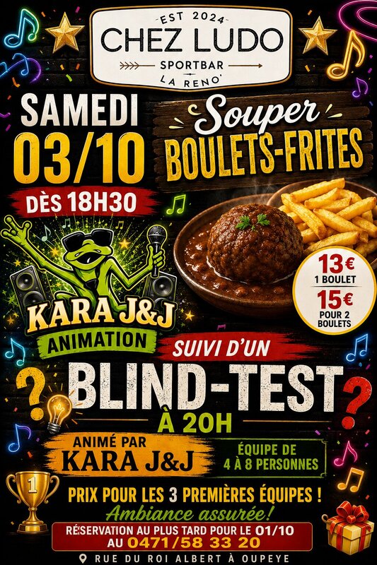 Soirées Souper Boulets-Frites suivit d un Blind-Test