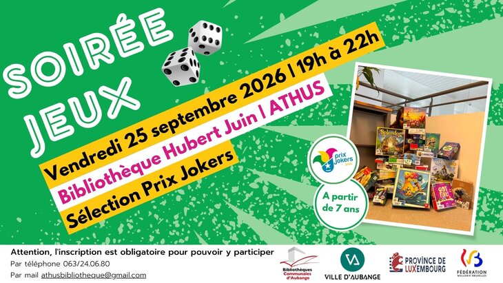 Loisirs Soirée jeux la bibliothèque d Athus | Prix Jokers