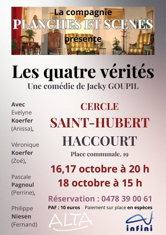 Spectacles Les quatre vérités, comédie Jacky Goupil la Planches Scènes