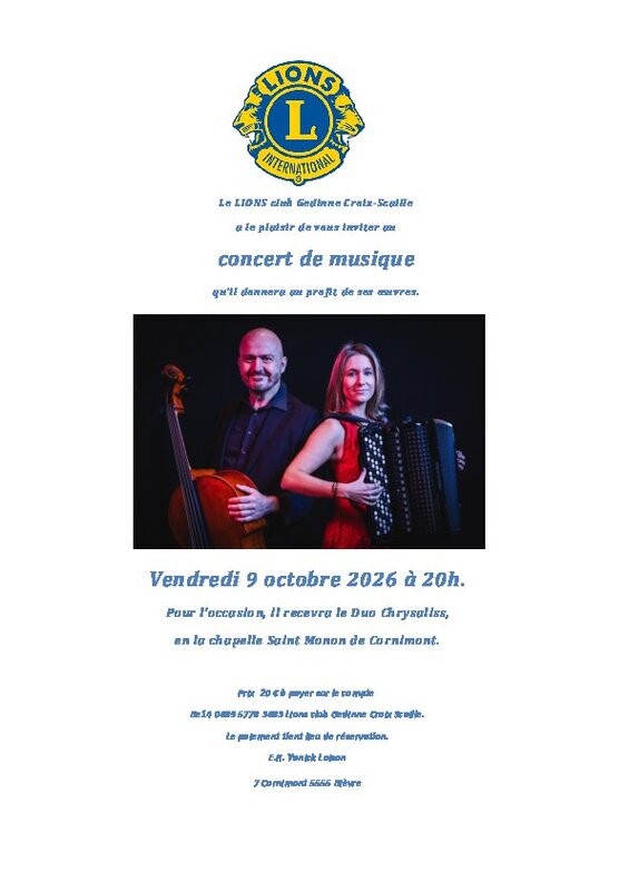 Concerts Concert Lions Club Gedinne Croix-Scaille profit ses oeuvres