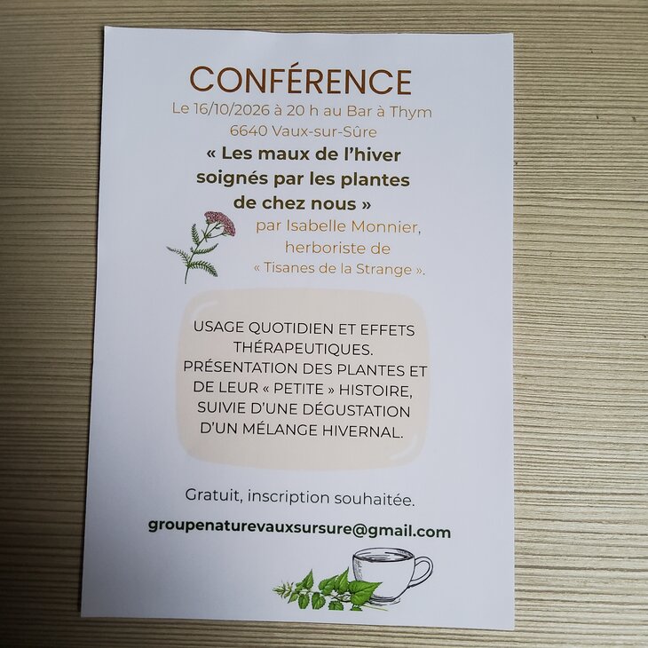 Soirées Conférence ’Maux l’hiver soignés les plantes chez nous’