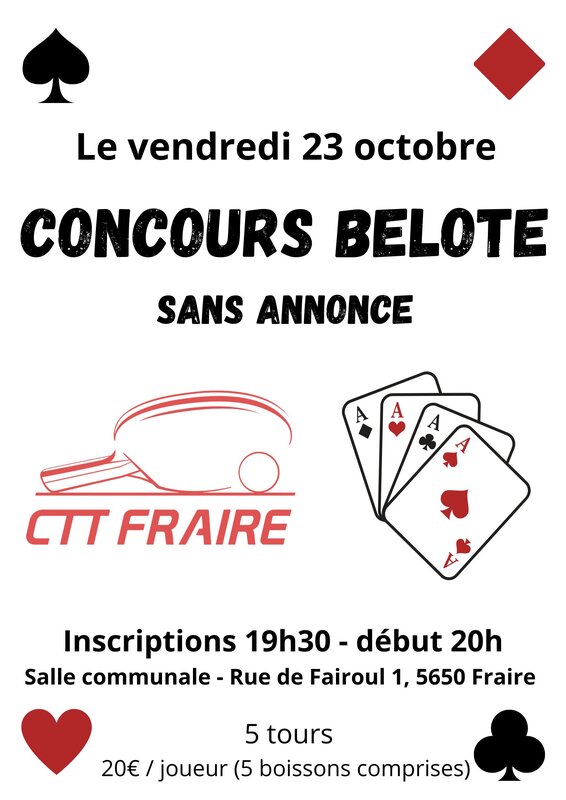 Loisirs Concours belote sans annonce Ctt