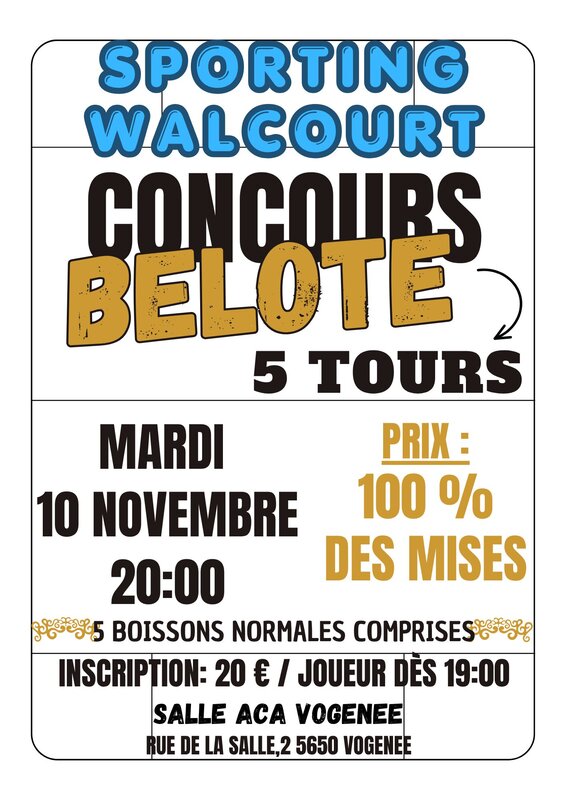 Loisirs Concours belote - Sporting Walcourt