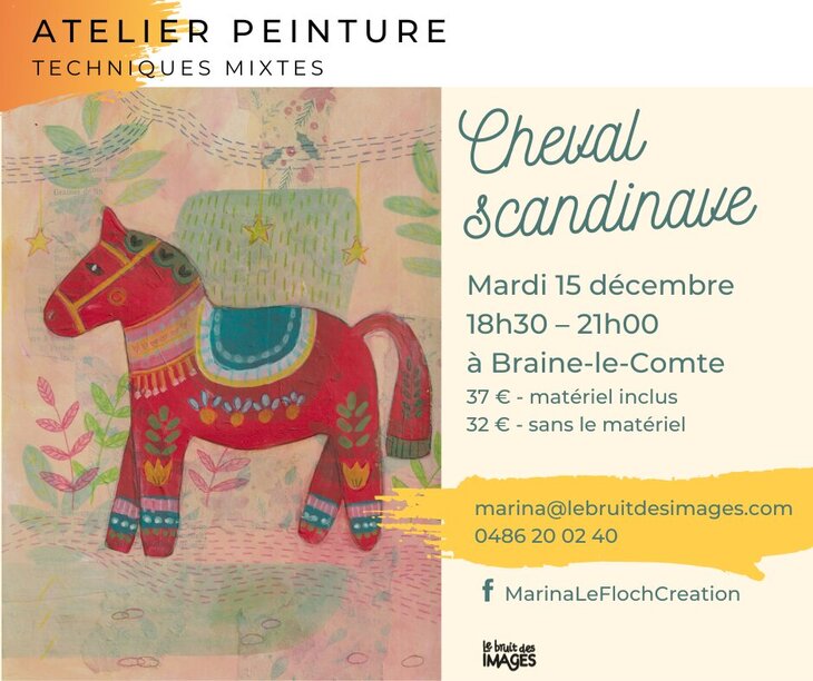 Stages,cours Atelier peinture mixed-media : cheval scandinave