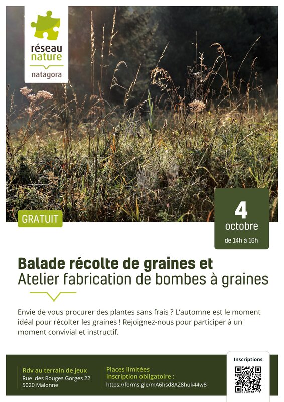 Loisirs Balade récolte graines atelier bombes graines Natagora Cœur Wallonie