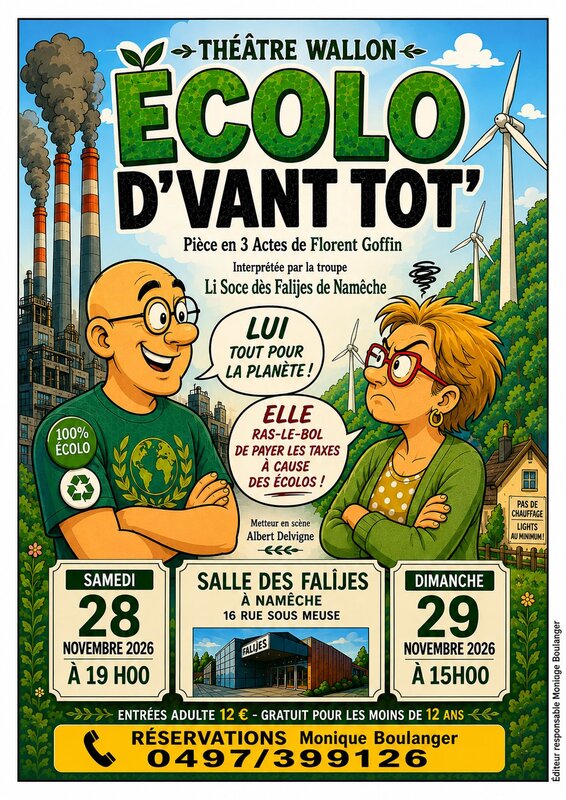 Spectacles Théâtre Wallon  Ecolo d vant tot  la troupe Soce dès Falîjes Namêche 