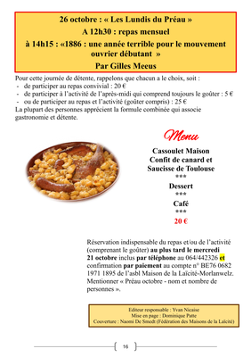 Conférences Les Lundis Préau : repas animation