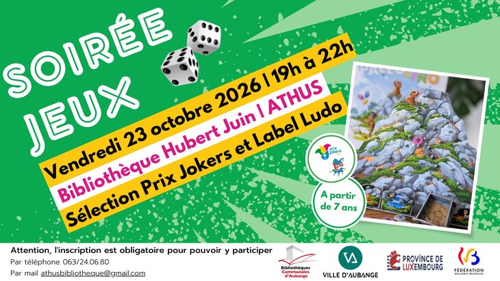 Loisirs Soirée jeux la bibliothèque d Athus | Prix Jokers Label Ludo