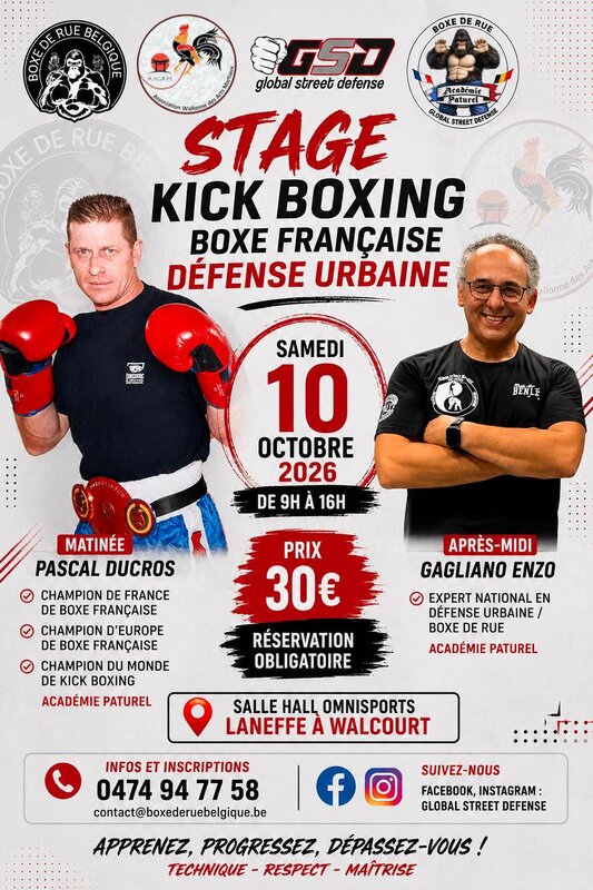 Stages,cours Stage Kick Boxing - Boxe Française - Défense Urbaine - Boxe Rue
