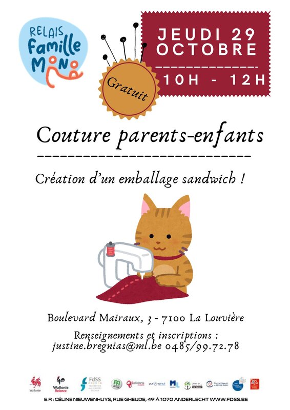 Stages,cours Relais Familles Louvière - Couture parents/enfants