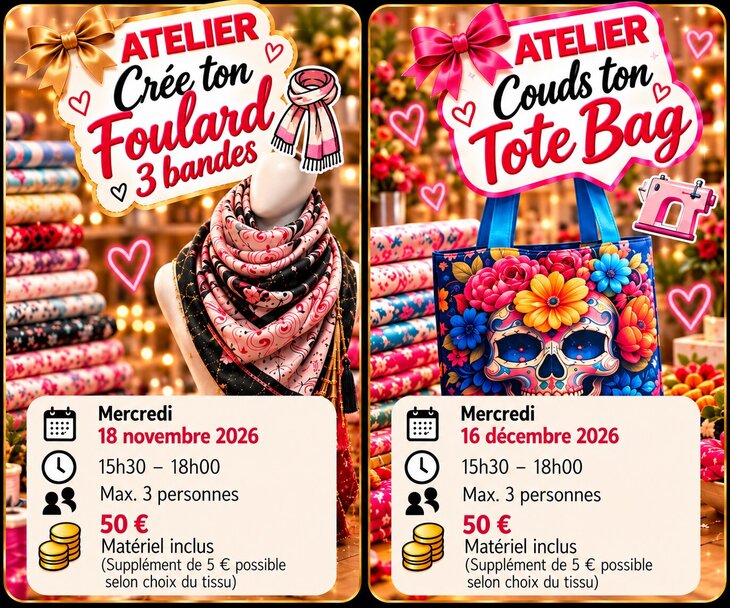 Stages,cours Atelier création foulard 3 bandes