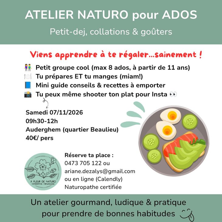 Stages,cours Atelier NaturoAdo - Nutrition (petit déj & goûter) - inscription -