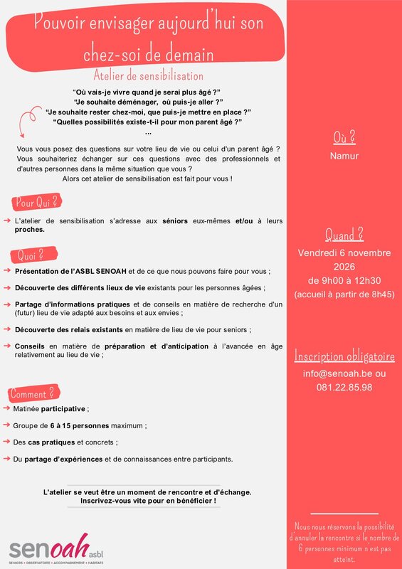 Conférences Atelier seniors : Pouvoir envisager aujourd hui chez-soi demain