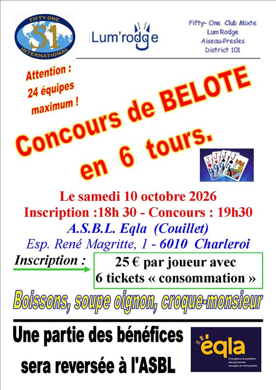 Loisirs Concours belote 6 tours